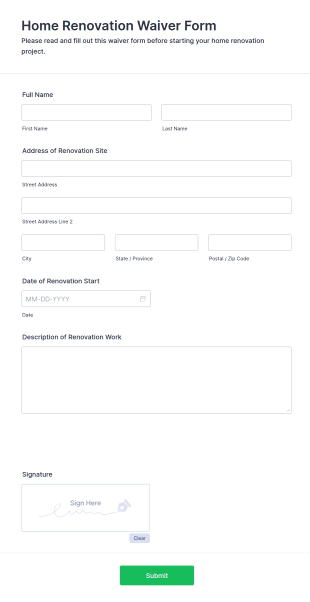 Home Renovation Waiver Form Template