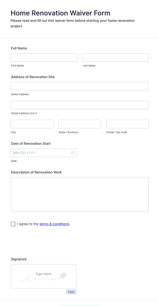 Home Renovation Waiver Form Template