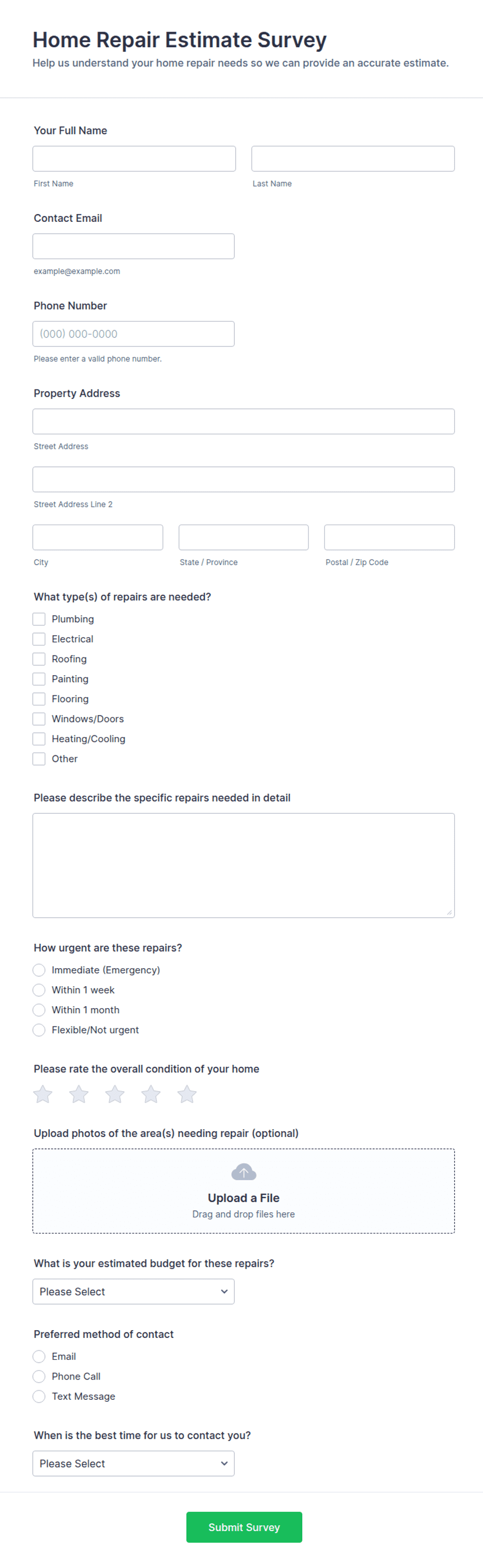 Home Repair Estimate Survey Form Template | Jotform