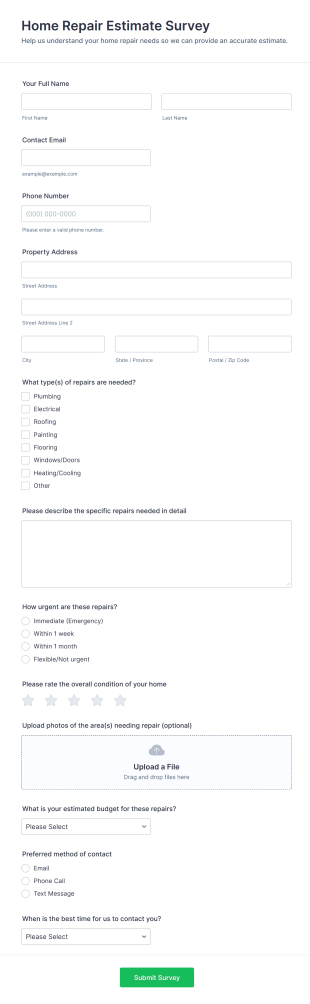 Home Repair Estimate Survey Form Template