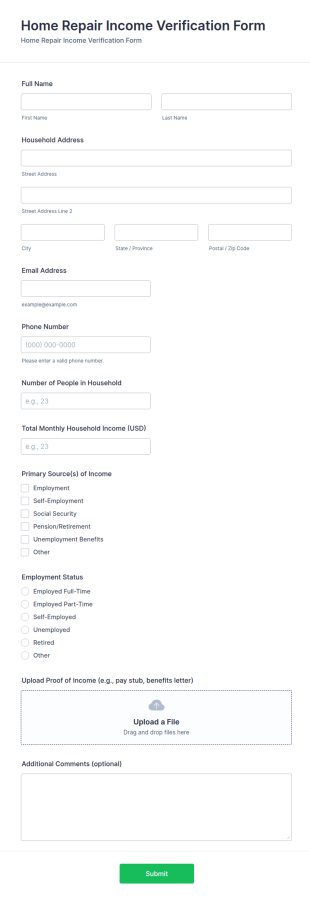 Home Repair Income Verification Form Template