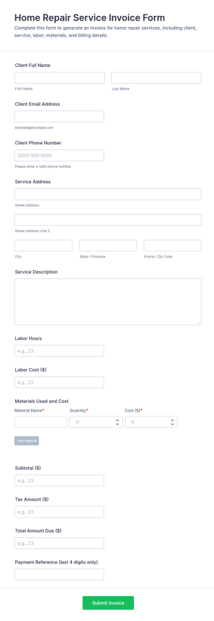 Home Repair Service Invoice Form Template