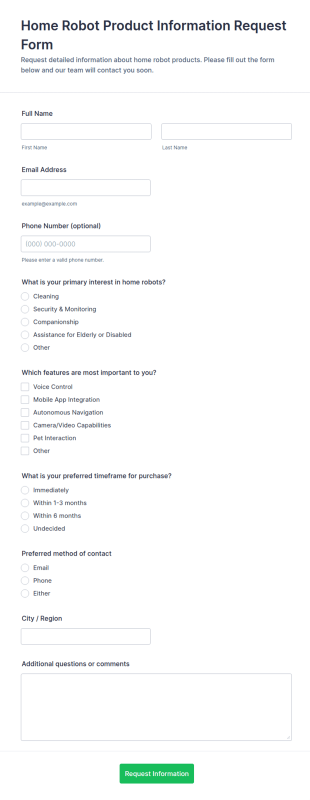 Home Robot Product Information Request Form Template