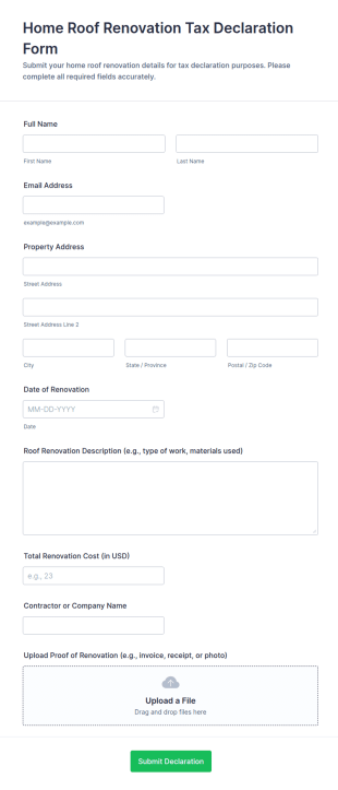 Home Roof Renovation Tax Declaration Form Template
