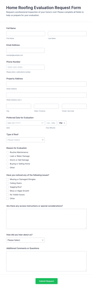 Home Roofing Evaluation Request Form Template