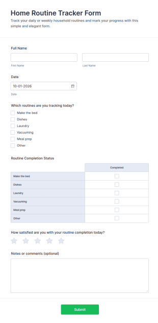 Home Routine Tracker Form Template