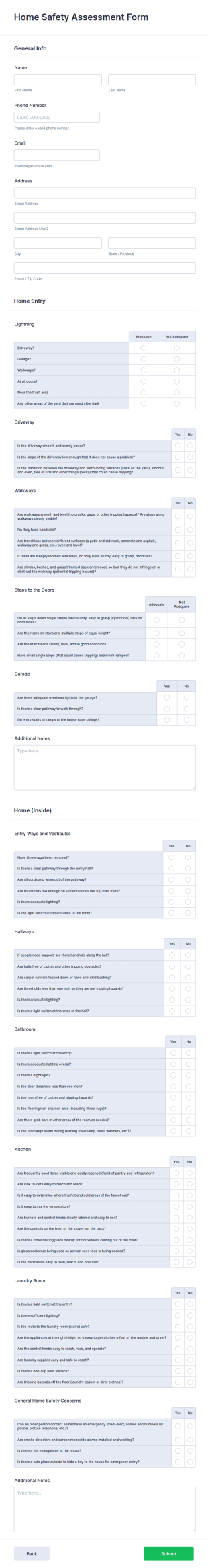 Home Safety Assessment Form Template