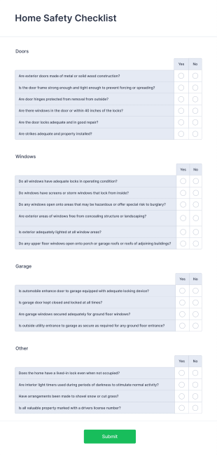 Home Safety Checklist Form Template