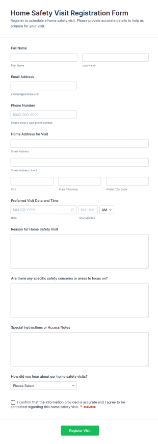 Home Safety Visit Registration Form Template