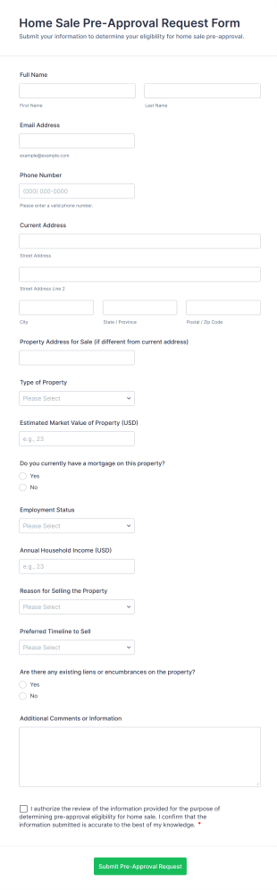 Home Sale Pre Approval Request Form Template
