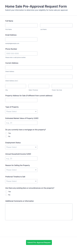 Home Sale Pre Approval Request Form Template