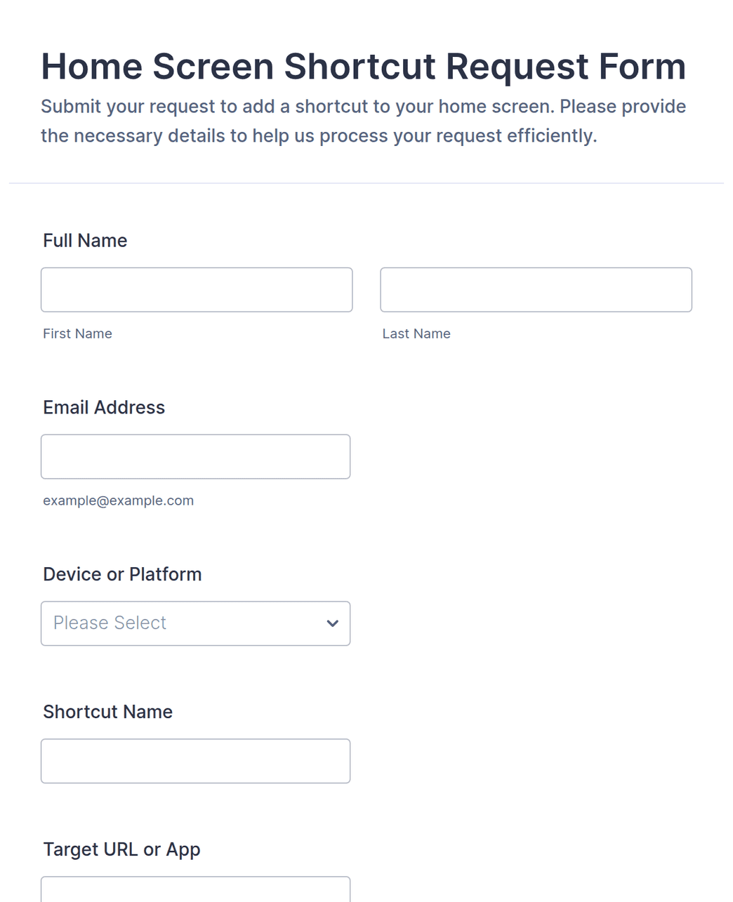 Home Screen Shortcut Request Form Template | Jotform