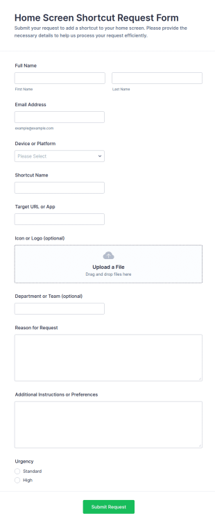 Home Screen Shortcut Request Form Template