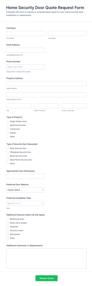 Home Security Door Quote Request Form Template