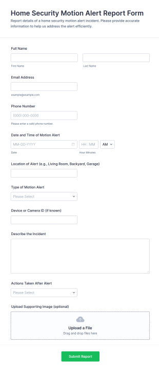Home Security Motion Alert Report Form Template