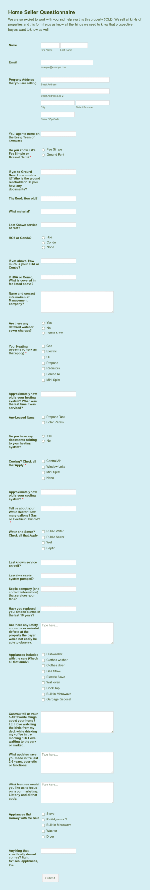 Home Seller's Questions: We Are So Excited To Work With You And Help You This This Property SOLD! We Form Template