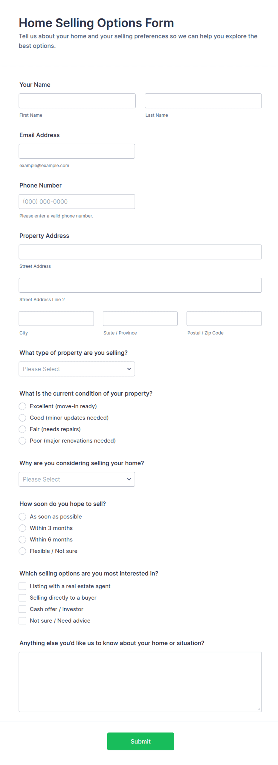 Home Selling Options Form Template | Jotform