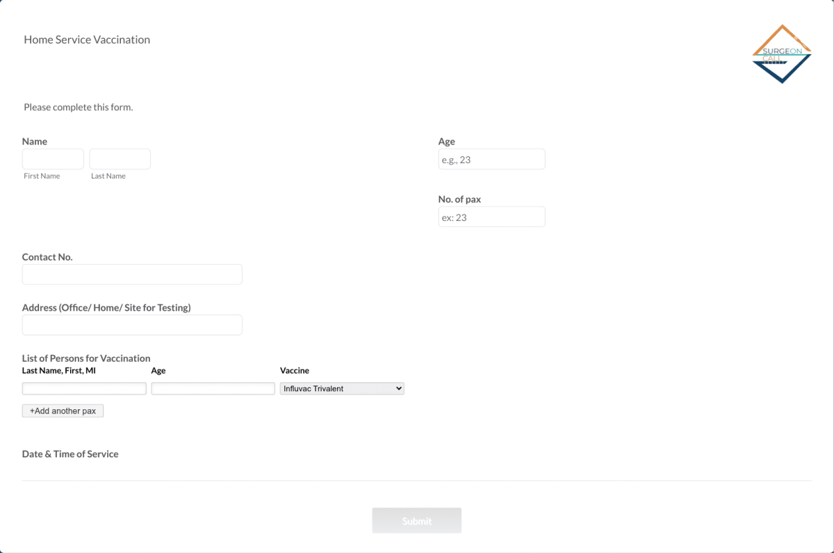Home Service Vaccination Form Template | Jotform