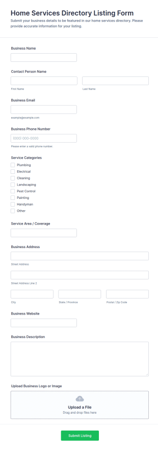 Home Services Directory Listing Form Template