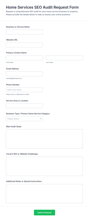 Home Services SEO Audit Request Form Template