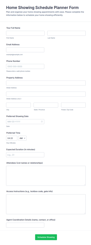 Home Showing Schedule Planner Form Template