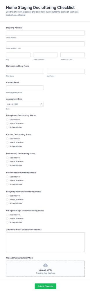 Home Staging Decluttering Checklist Form Template