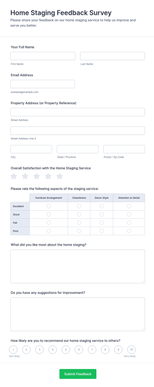 Home Staging Feedback Survey Form Template