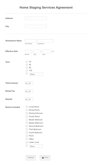Home Staging Services Agreement Form Template