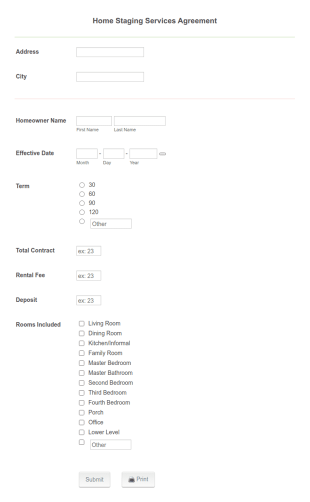 Home Staging Services Agreement Form Template
