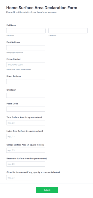 Home Surface Area Declaration Form Template
