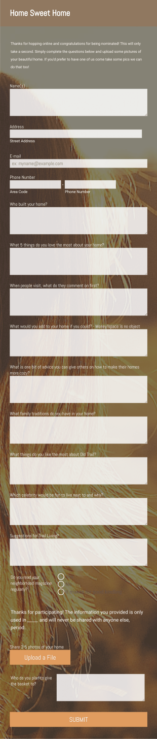Home Sweet Home Form Template