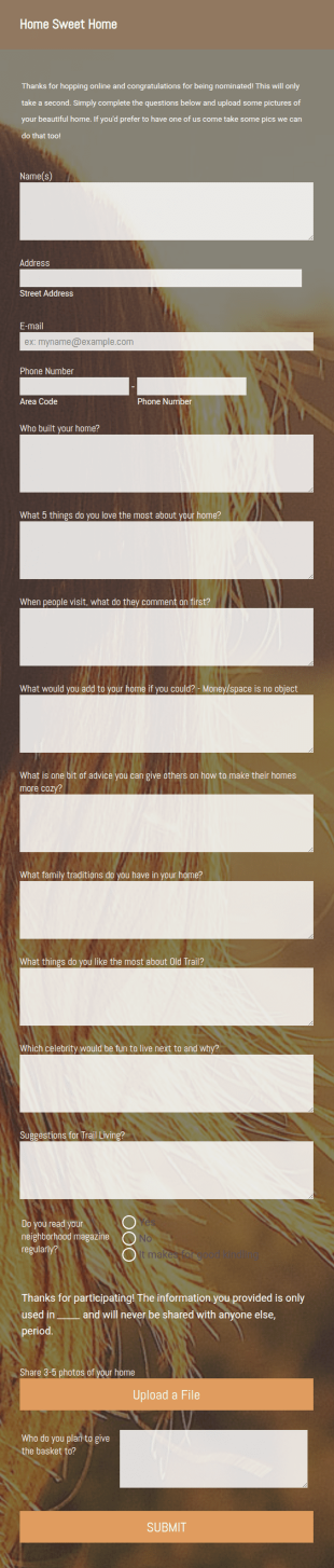 Home Sweet Home Form Template