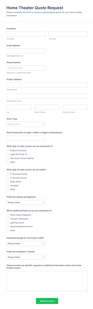 Home Theater Quote Request Form Template