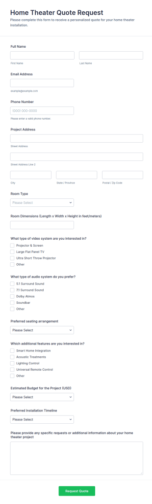 Home Theater Quote Request Form Template