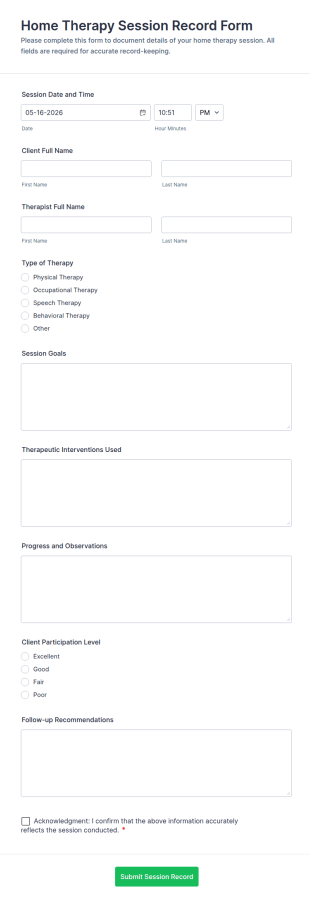Home Therapy Session Record Form Template