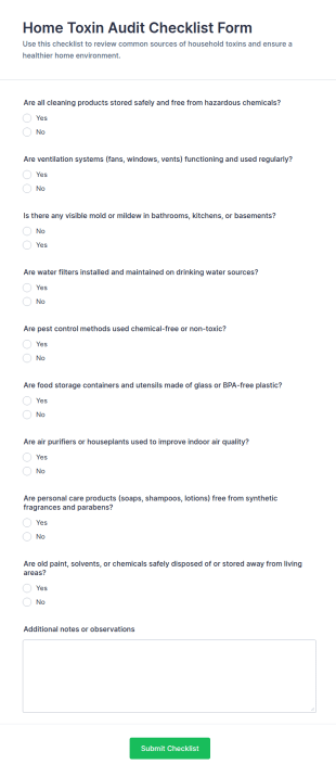 Home Toxin Audit Checklist Form Template