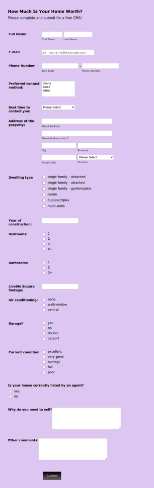 Home Value Estimate Form Template