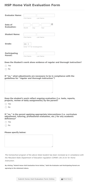 Home Visit Evaluation Form Template