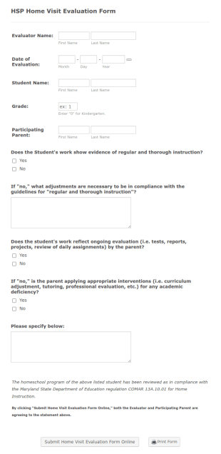 Home Visit Evaluation Form Template
