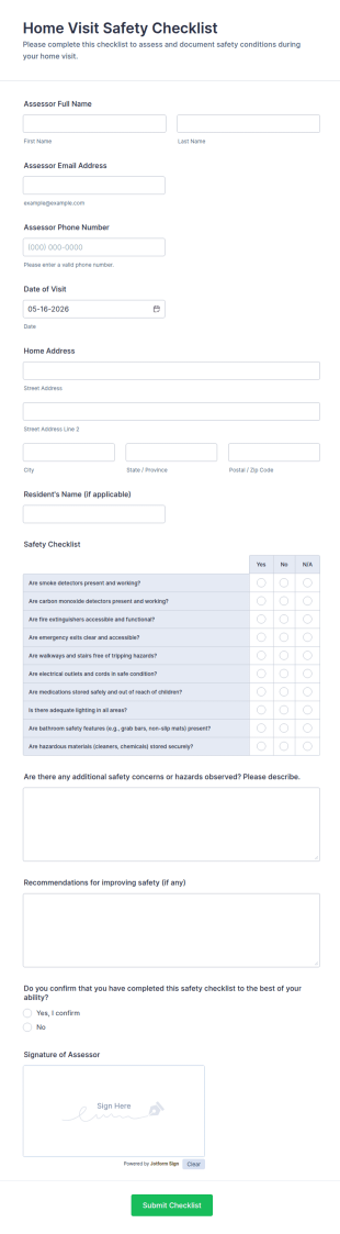 Home Visit Safety Checklist Form Template