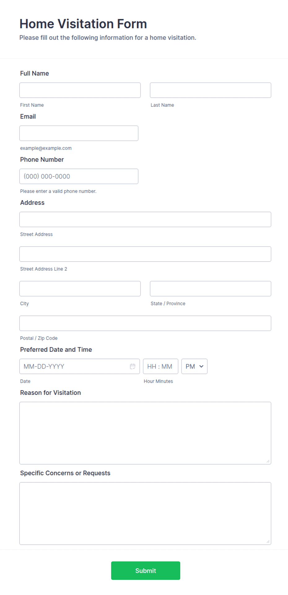Home Visitation Form Template | Jotform