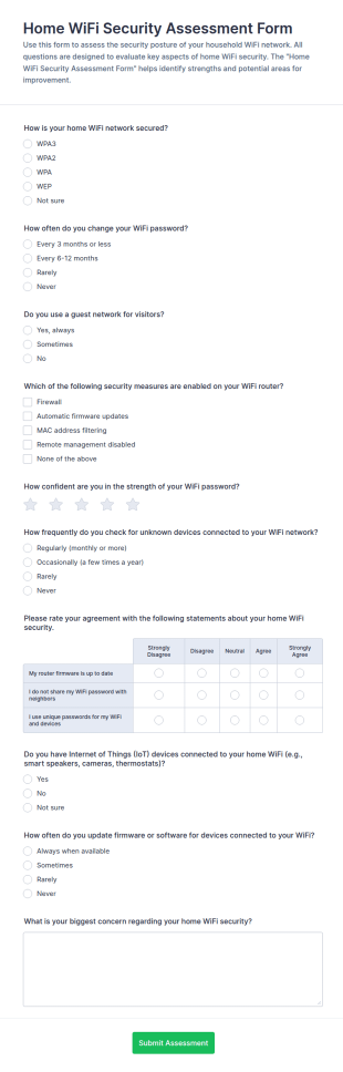 Home WiFi Security Assessment Form Template