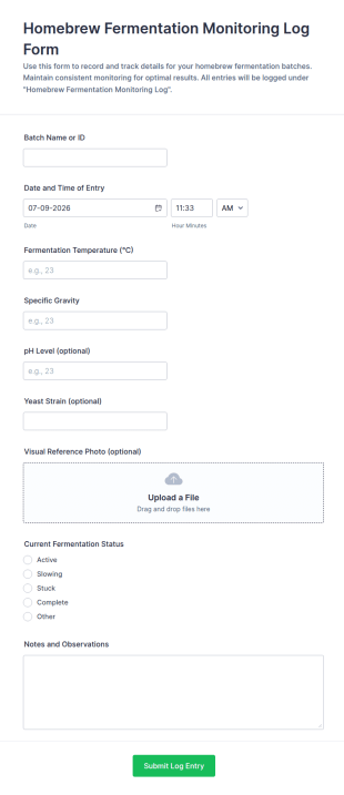 Homebrew Fermentation Monitoring Log Form Template