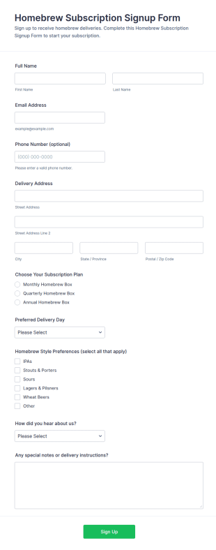 Homebrew Subscription Signup Form Template