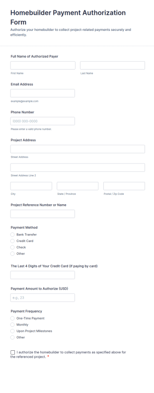 Homebuilder Payment Authorization Form Template