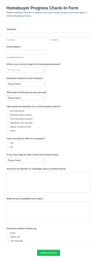 Homebuyer Progress Check In Form Template