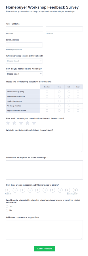 Homebuyer Workshop Feedback Survey Form Template