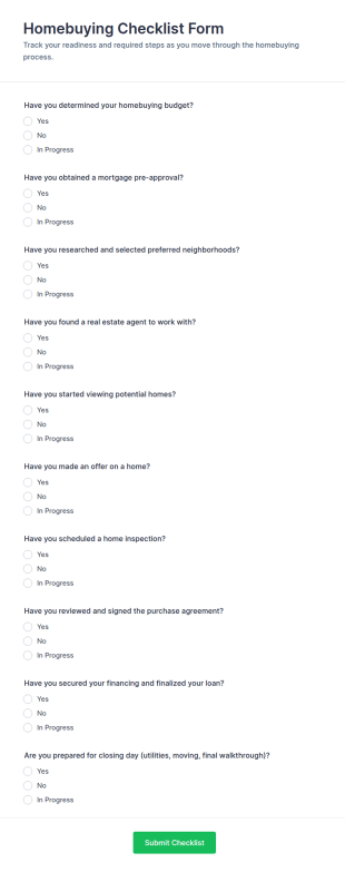 Homebuying Checklist Form Template