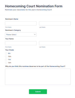 Homecoming Court Nomination Form Template
