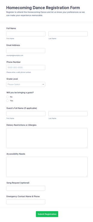 Homecoming Dance Registration Form Template